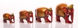 Набор слонов, роспись, 4 шт (орех), от 8 до 3,5 см, красная расцветка арт.71-0015